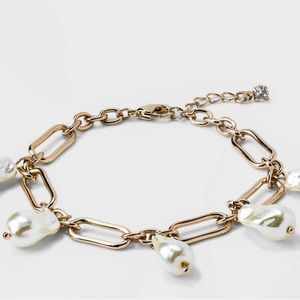 Pearl Drop Chain Bracelet - Gold